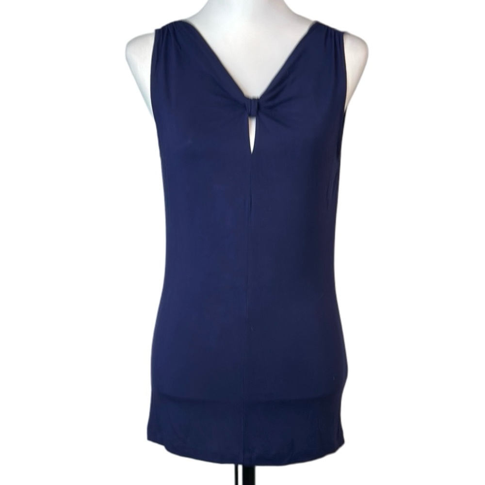 CAbi Bow Keyhole Vneck Sleeveless‎ stretch Tank #156 Navy Blue Sz S